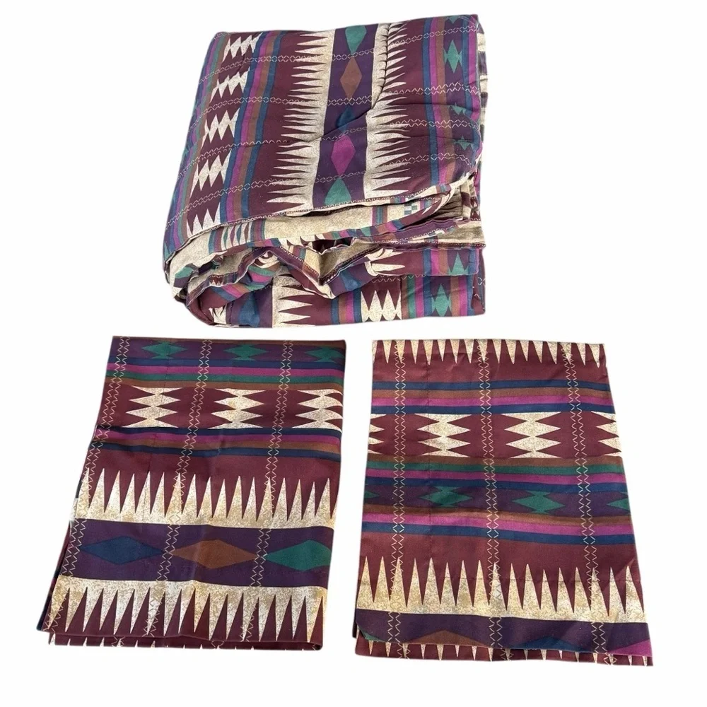 VTG Dan River Southwestern Aztec Reversible 3-Piece Comforter Set Full Size USA